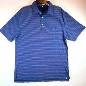 Peter Millar mens size M 100% cotton short sleeve polo shirt blue/pink preppy